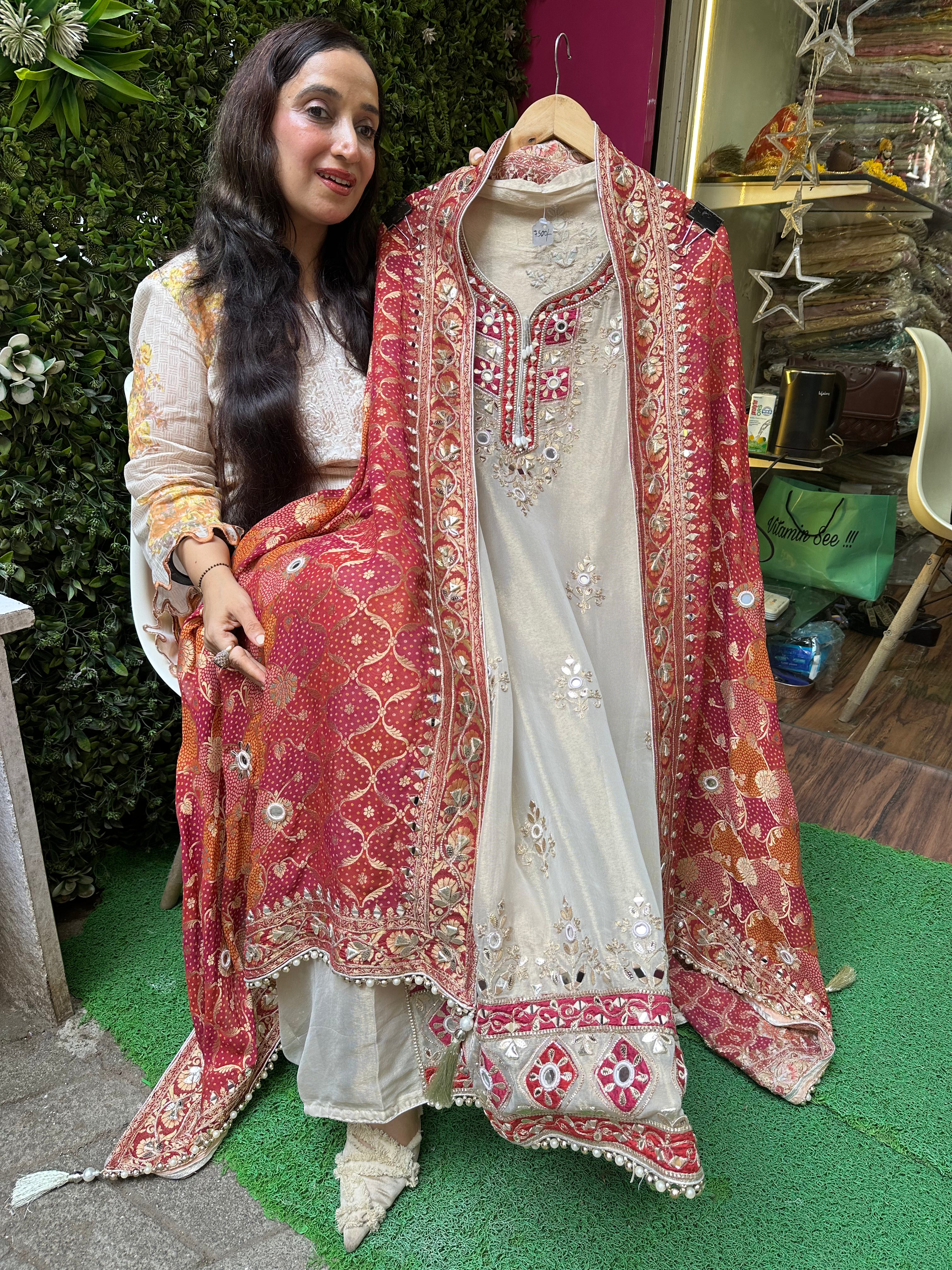 UNSTITCHED PURE TISSUE ORGANZA HANDWORK SUITS.