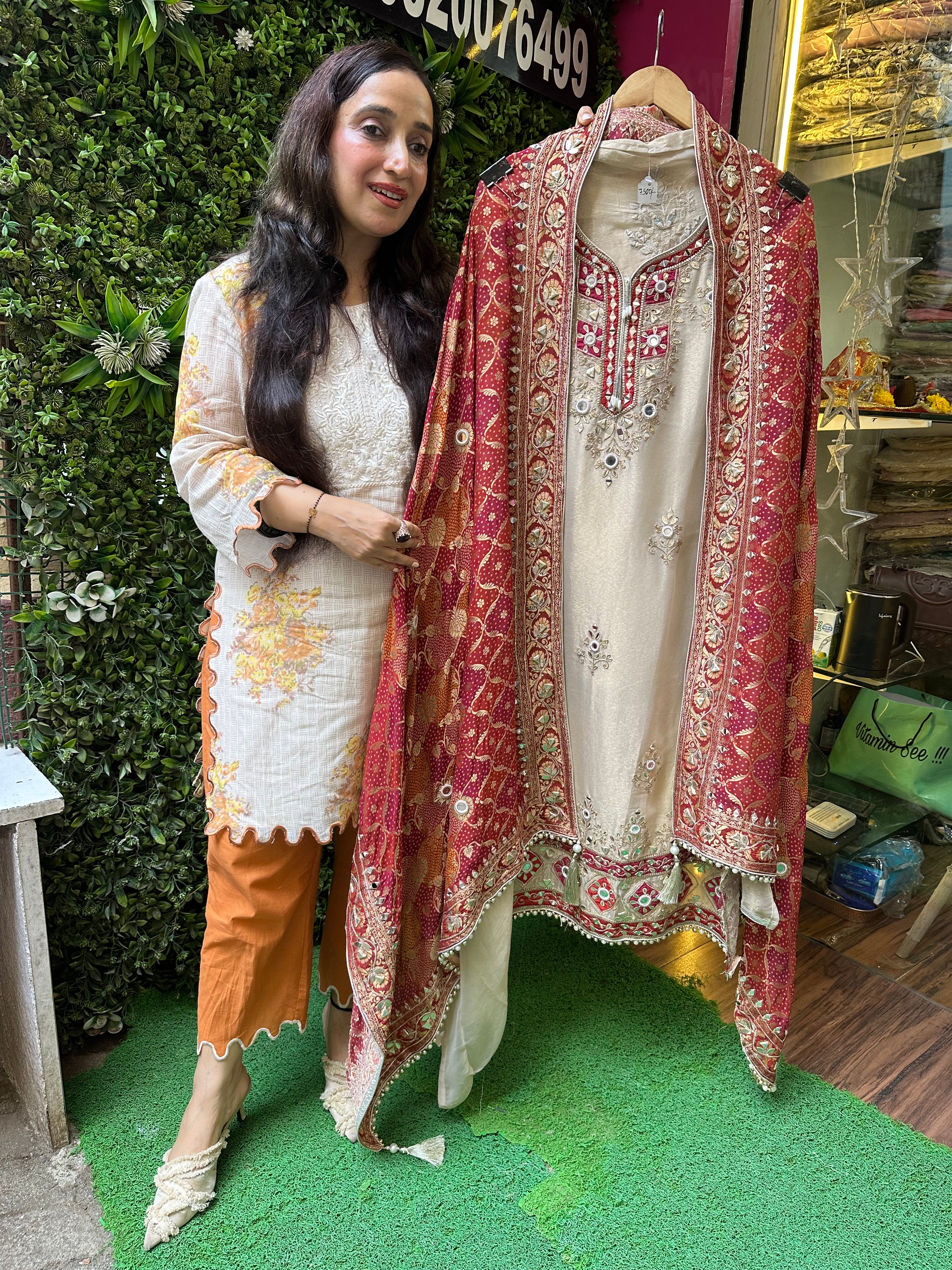 UNSTITCHED PURE TISSUE ORGANZA HANDWORK SUITS.