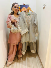 STITCHED PURE CRUSH TISSUE NALKI WORK CUTDANA WORK CHOGA SETS WITH POTLIS