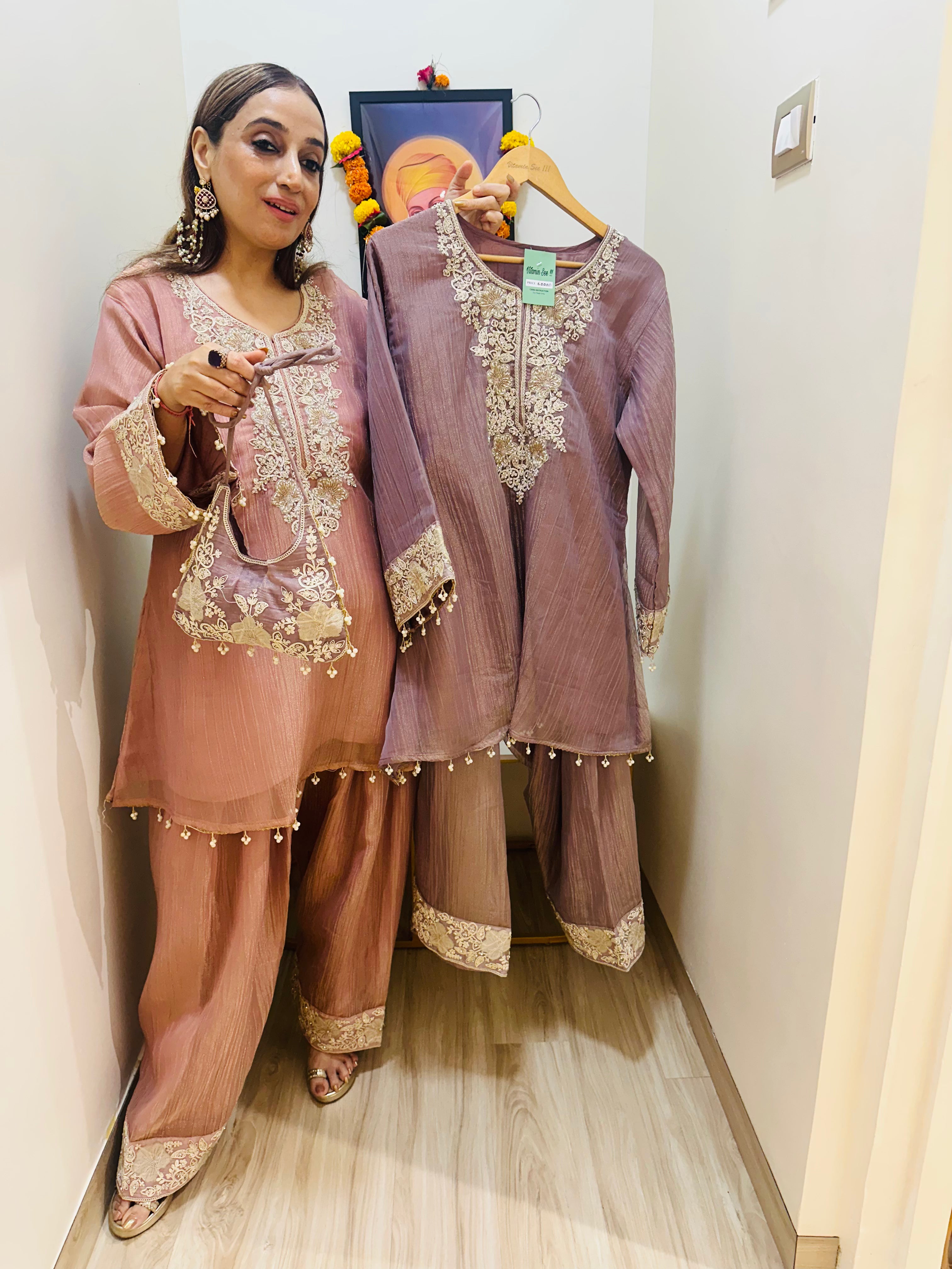 STITCHED PURE CRUSH TISSUE NALKI WORK CUTDANA WORK CHOGA SETS WITH POTLIS