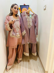 STITCHED PURE CRUSH TISSUE NALKI WORK CUTDANA WORK CHOGA SETS WITH POTLIS
