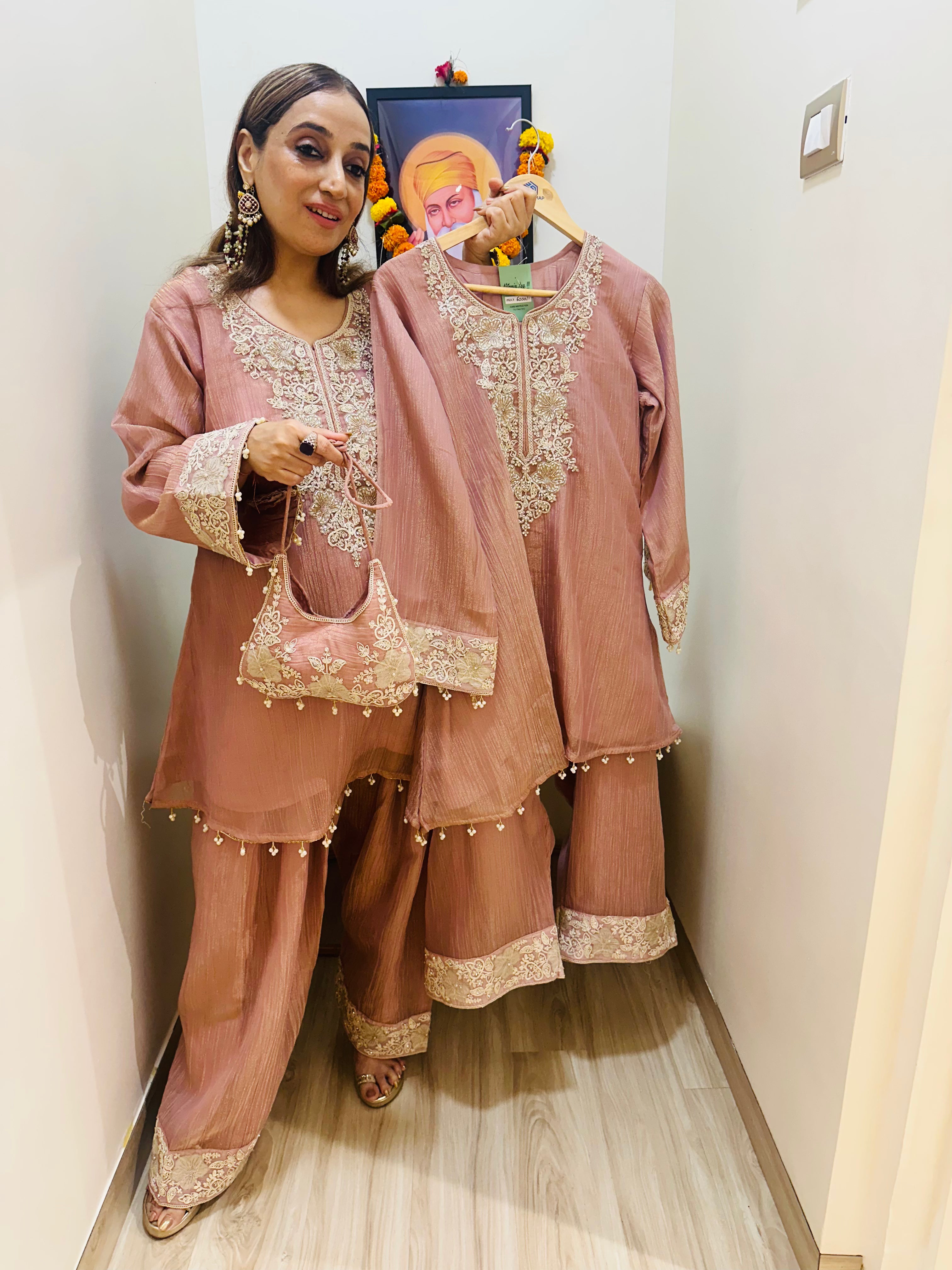 STITCHED PURE CRUSH TISSUE NALKI WORK CUTDANA WORK CHOGA SETS WITH POTLIS