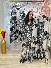STITCHED PURE CHINON BEAD WORK SETS WITH PURE CHINON EMBRIDERED PANTS AND DUPATTAS.