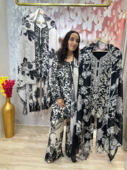 STITCHED PURE CHINON BEAD WORK SETS WITH PURE CHINON EMBRIDERED PANTS AND DUPATTAS.