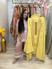 UNSTITCHED PURE MULMUL RESHAM WORK SUITS.