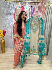 UNSTITCHED PURE TISSUE ORGANZA HANDWORK SUITS.