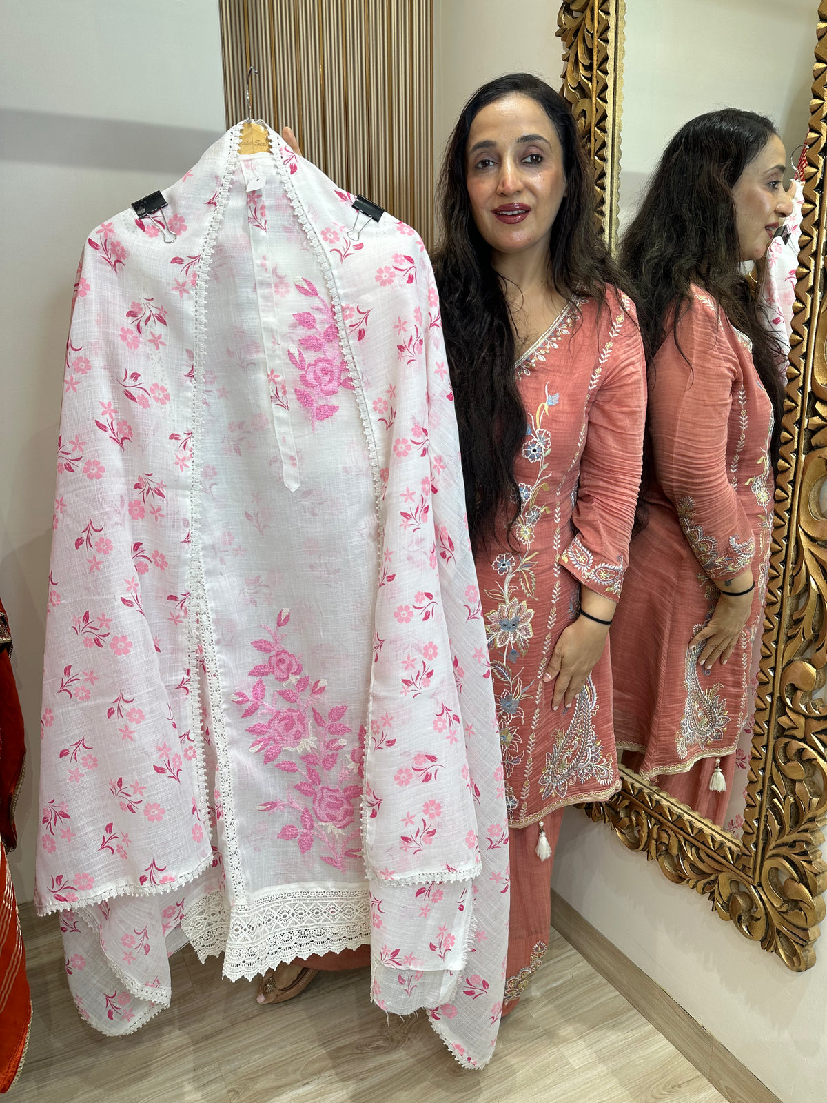 UNSTITCHED PURE SOFT KOTA CROSS STITCH WORK SUITS.