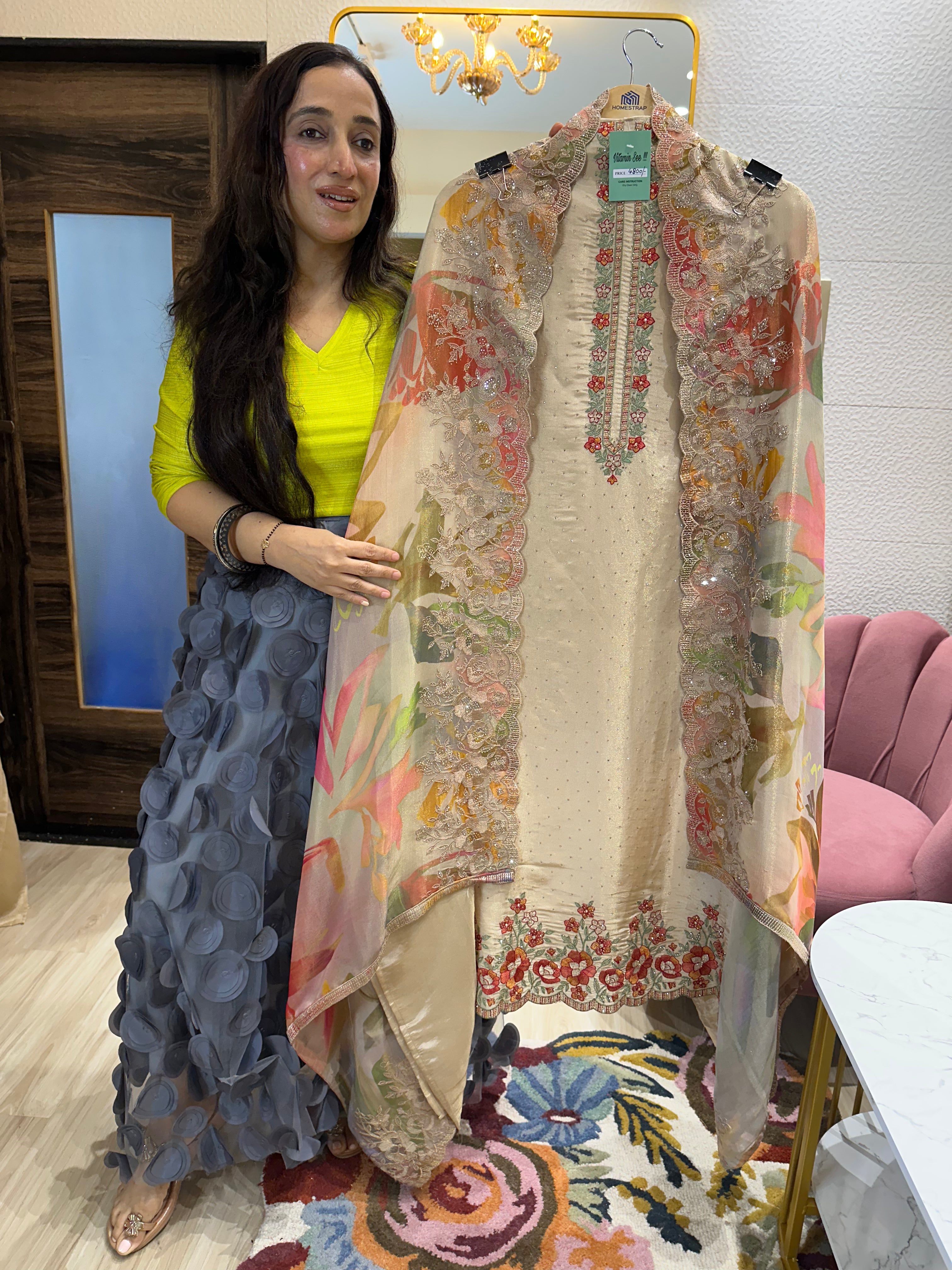 UNSTITCHED PURE SHIMMER SILK SUITS.