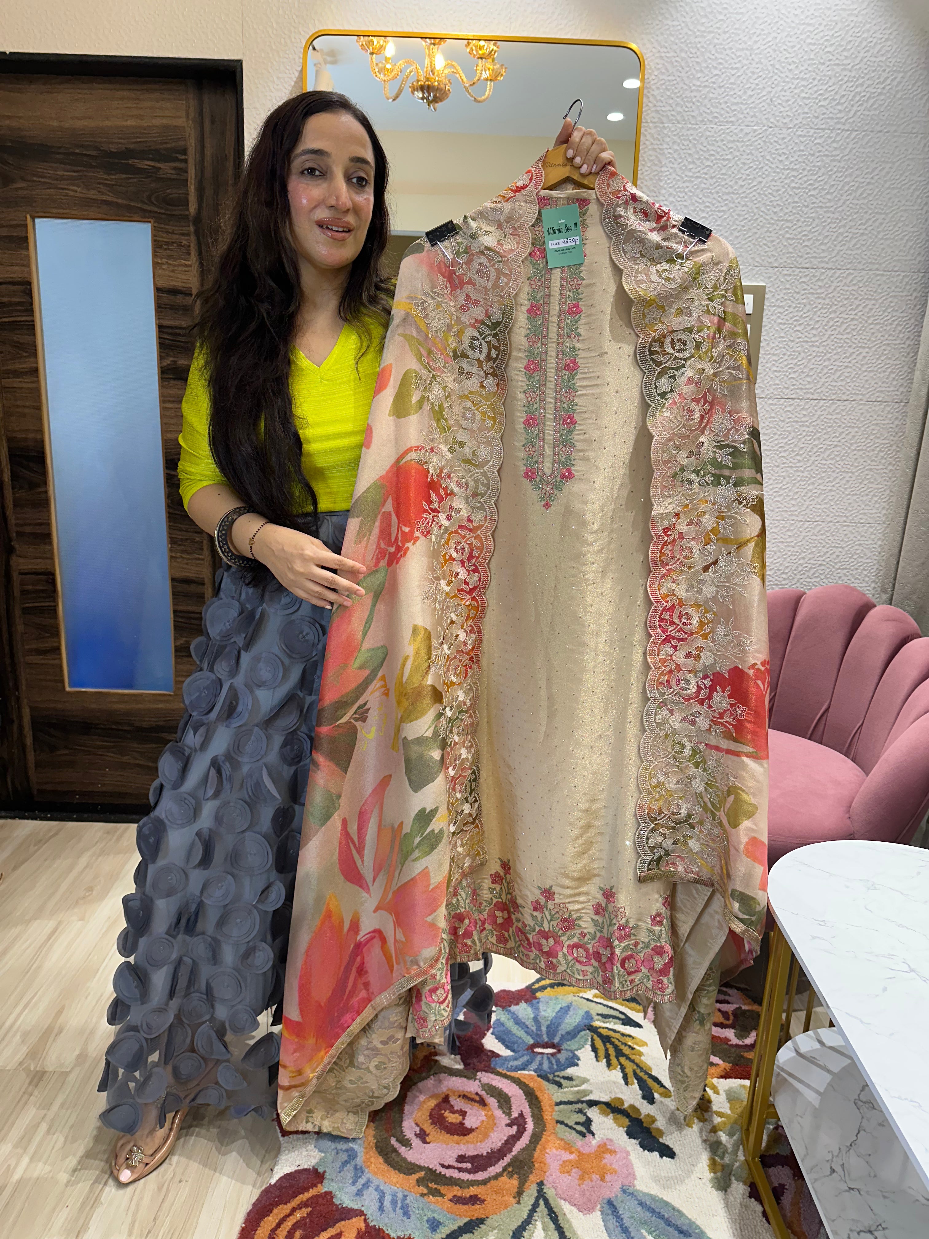 UNSTITCHED PURE SHIMMER SILK SUITS.