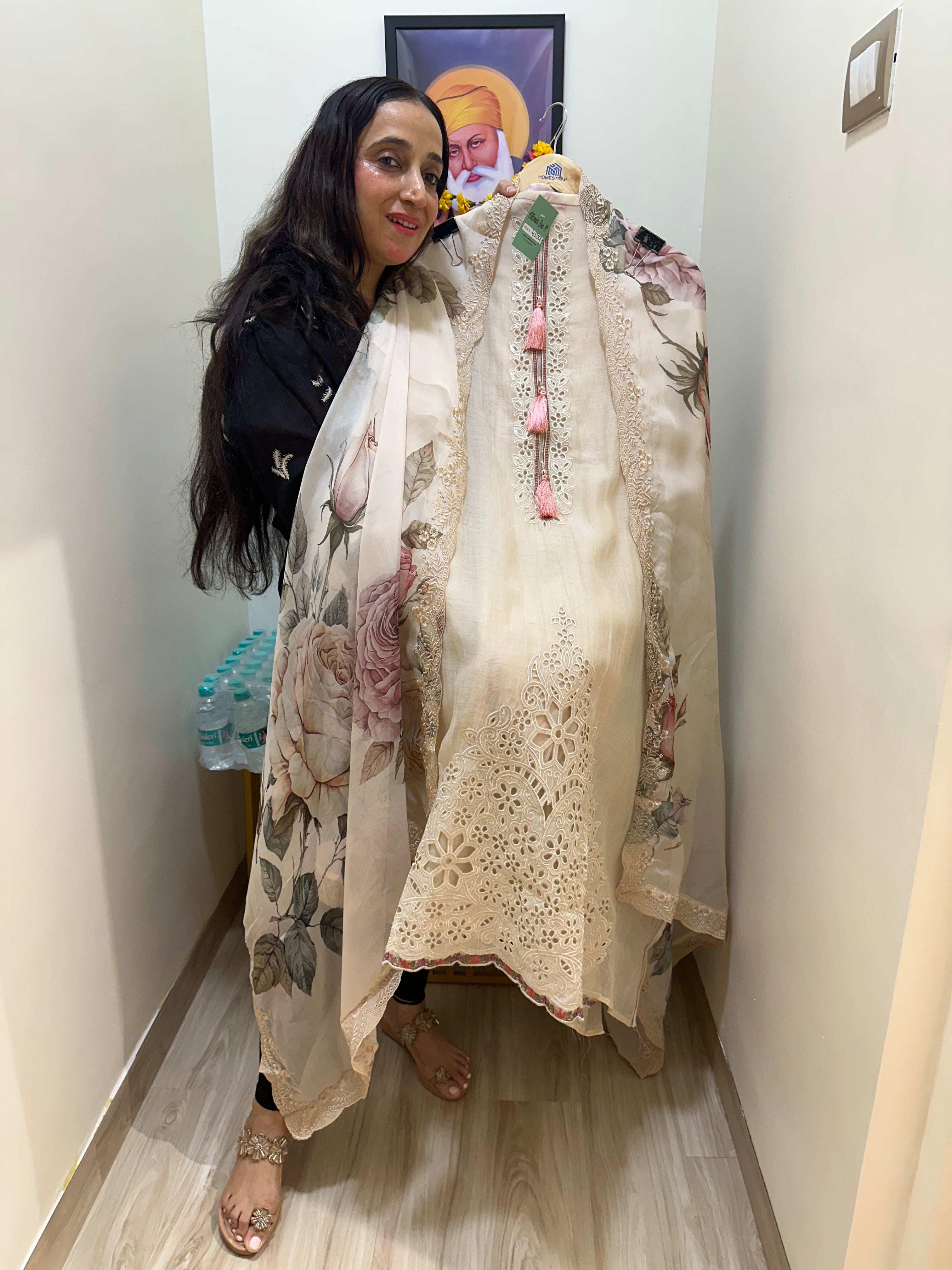 UNSTITCHED PURE MULMUL CHANDERI CUTWORK SUITS WITH DIGITAL DUPATTAS.