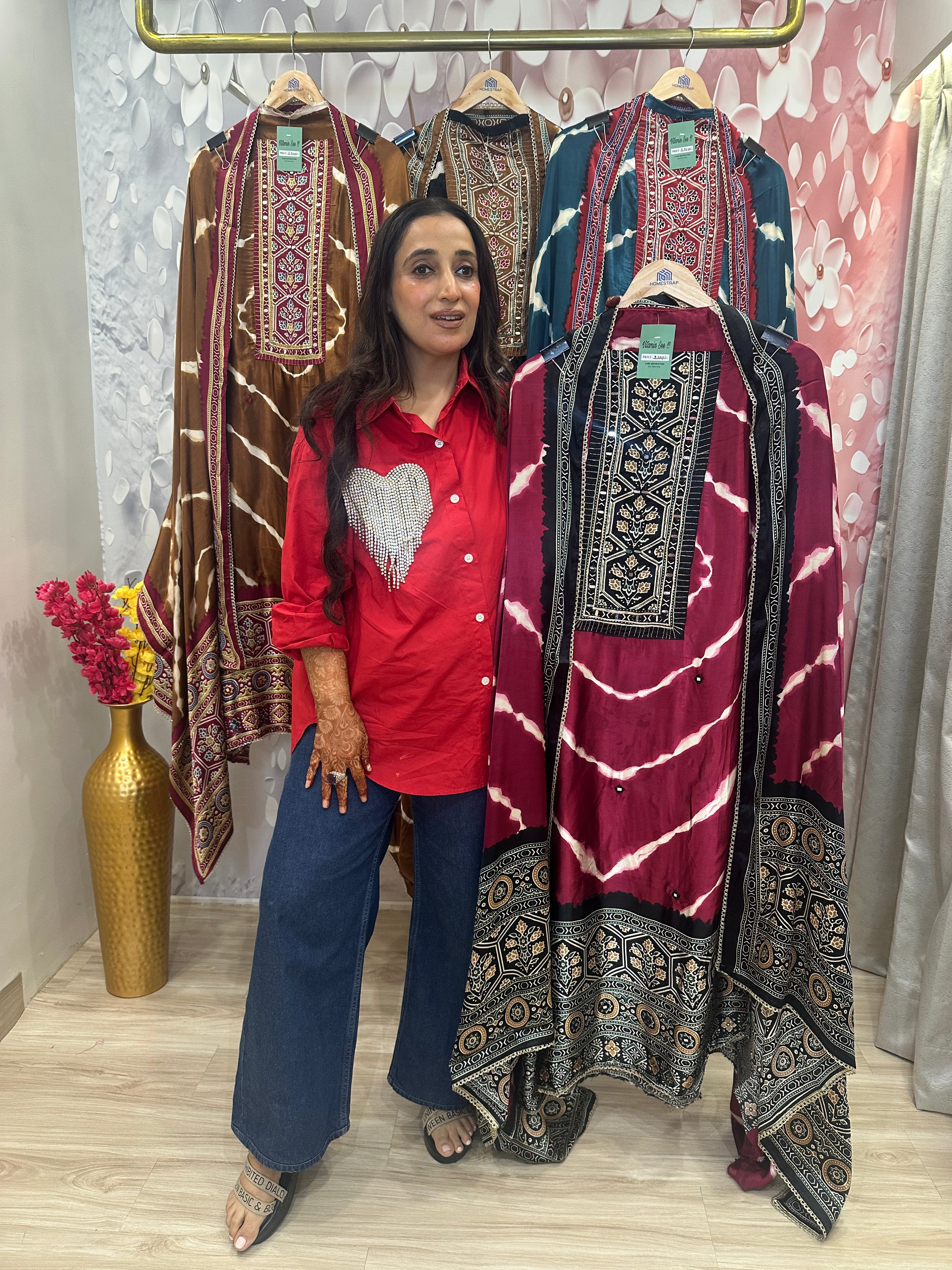 Unstitched pure GAJJI SILK SUITS.