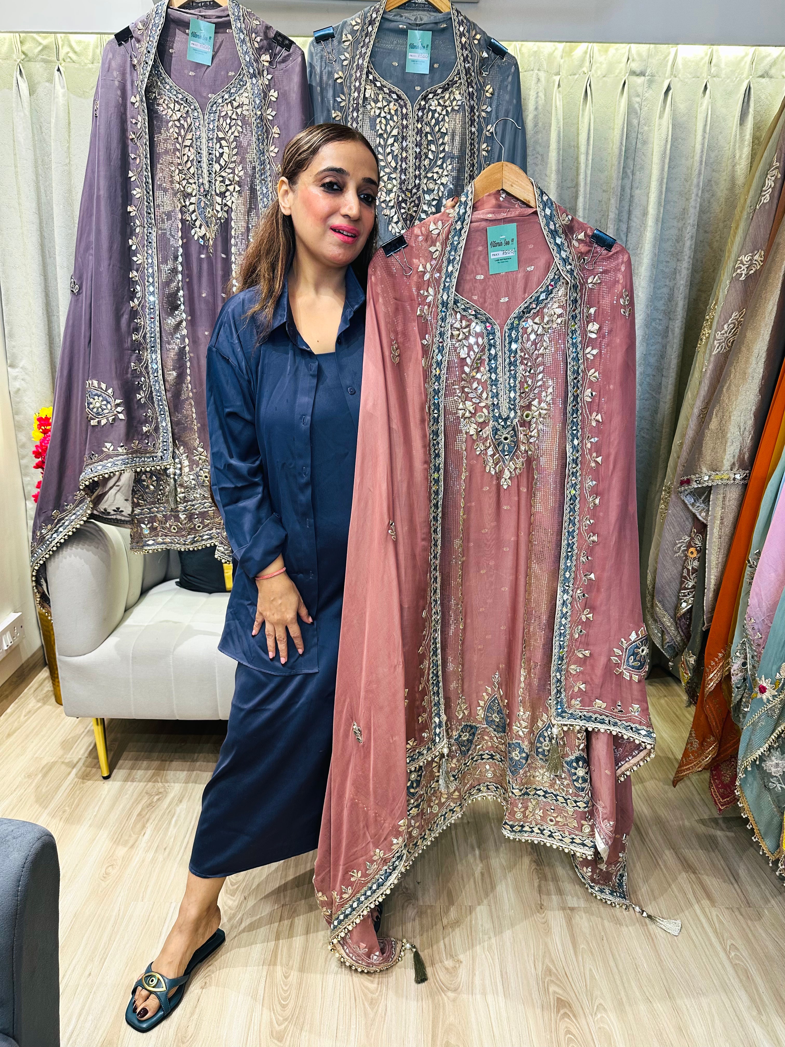 UNSTITCHED PURE TISSUE ORGANZA HANDWORK SUITS