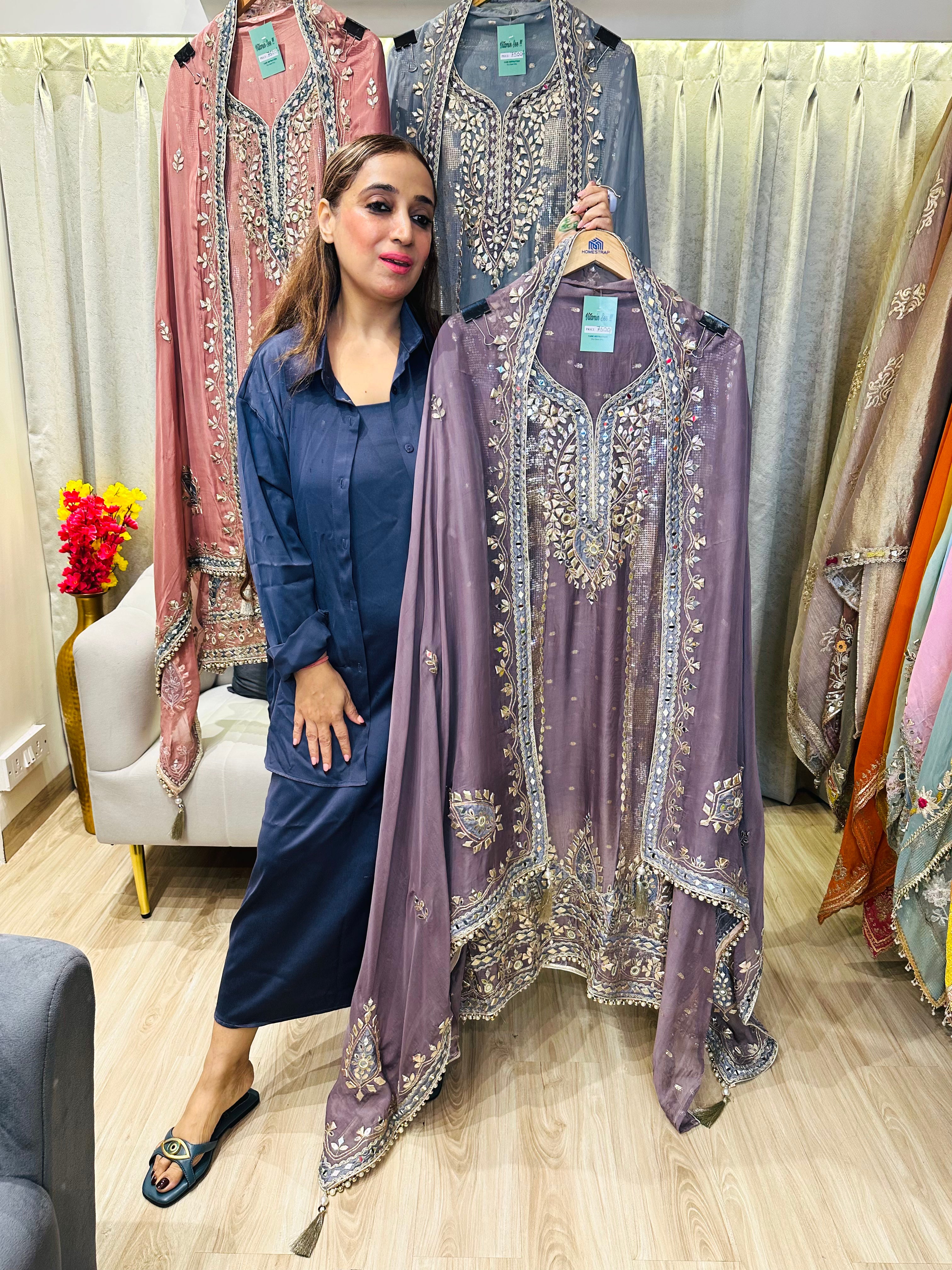 UNSTITCHED PURE TISSUE ORGANZA HANDWORK SUITS