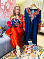 STITCHED  PURE RUSSIAN SATIN NALKI WORK SUITS.