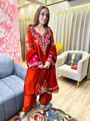 STITCHED  PURE RUSSIAN SATIN NALKI WORK SUITS.