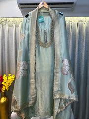 UNSTITCHED PURE SHIMMER SILK NALKI WORK SUITS.