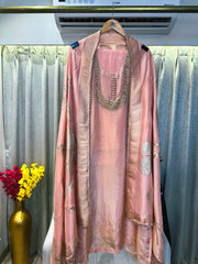 UNSTITCHED PURE SHIMMER SILK NALKI WORK SUITS.