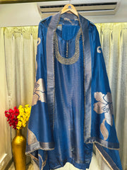 UNSTITCHED PURE SHIMMER SILK NALKI WORK SUITS.