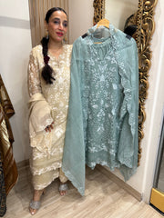 STITCHED PURE MULMUL CHANDERI CUTWORK SUITS.