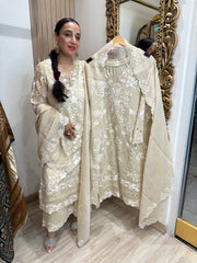 STITCHED PURE MULMUL CHANDERI CUTWORK SUITS.