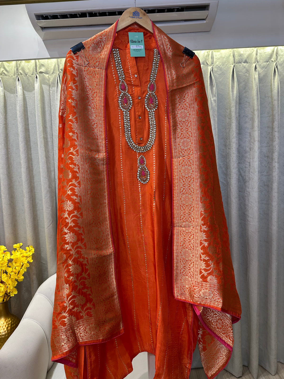 UNSTITCHED PURE RUSSIAN SILK KUNDAN WORK SUITS.