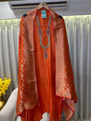 UNSTITCHED PURE RUSSIAN SILK KUNDAN WORK SUITS.