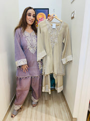 STITCHED SOFT CRUSH TISSUE NALKI AND CUTDANA WORK CHOGAS .