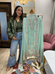UNSTITCHED PURE SOFT ORGANZA HANDWORK SUITS.