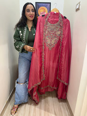 UNSTITCHED PURE SHIMMER SILK ANTIQUE WORK SUITS.