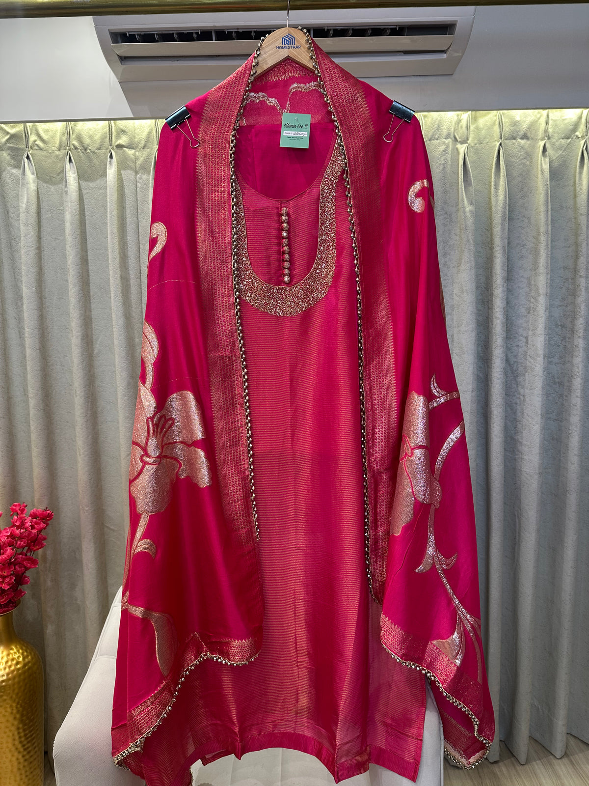 UNSTITCHED PURE SHIMMER SILK NALKI WORK SUITS.