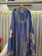 UNSTITCHED PURE SHIMMER SILK NALKI WORK SUITS.