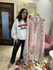 UNSTITCHED PURE SOFT ORGANZA HANDWORK SUITS.