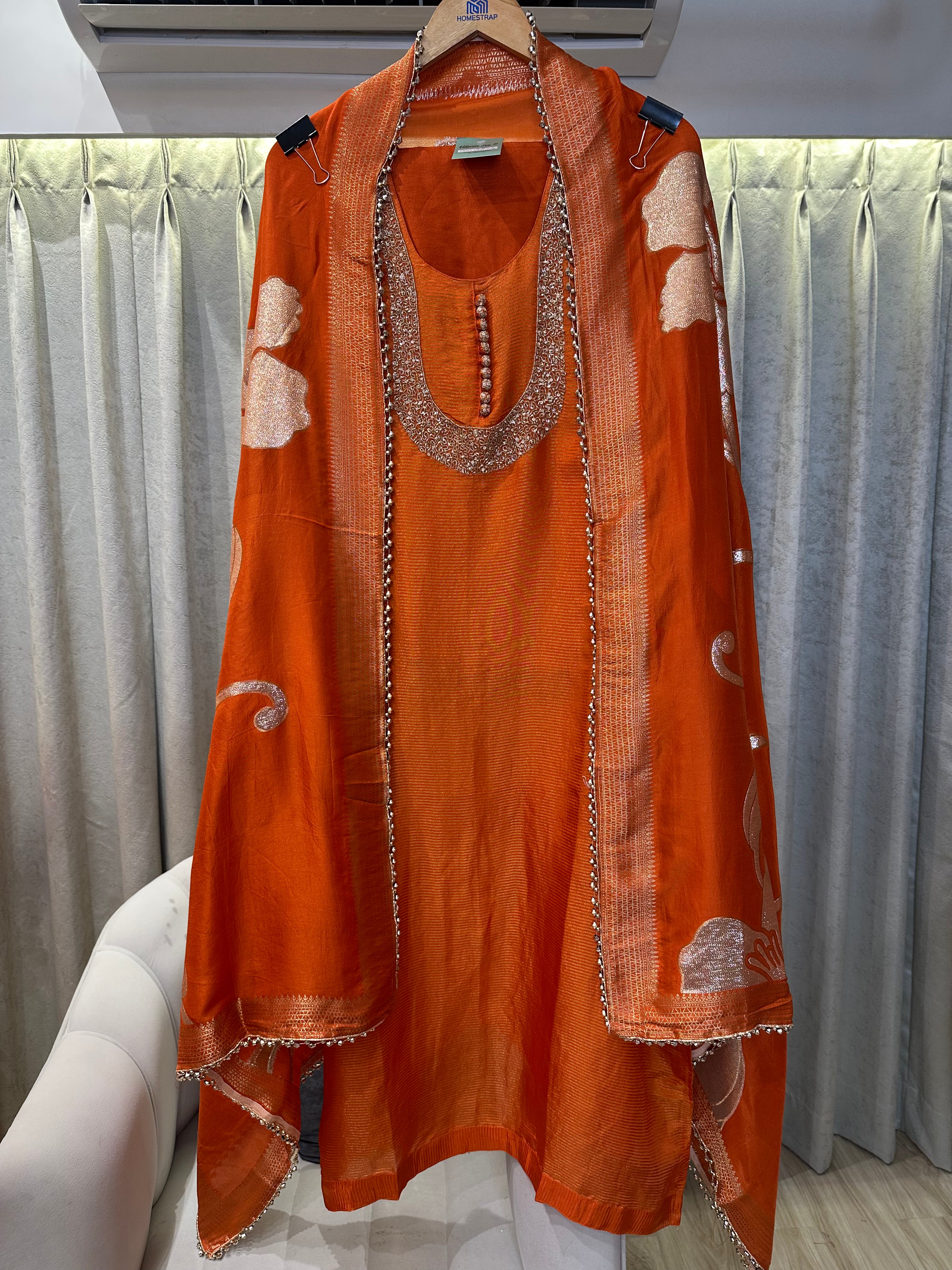 UNSTITCHED PURE SHIMMER SILK NALKI WORK SUITS.
