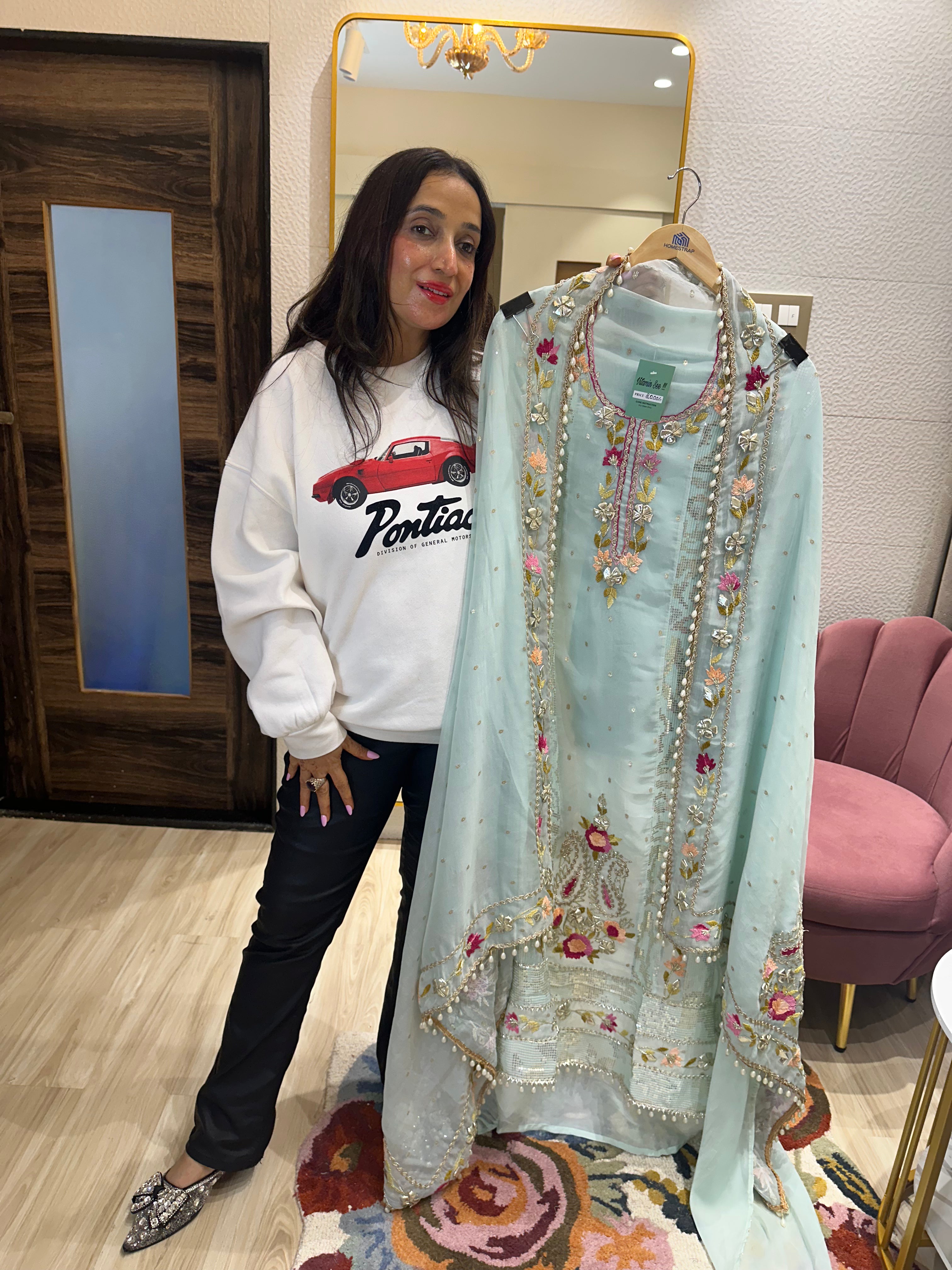 UNSTITCHED PURE SOFT ORGANZA HANDWORK SUITS.