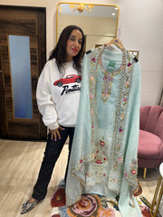 UNSTITCHED PURE SOFT ORGANZA HANDWORK SUITS.