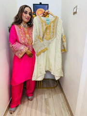 STITCHED PURE SILK ANTIQUE WORK DABKA WORK CHOGA SETS.