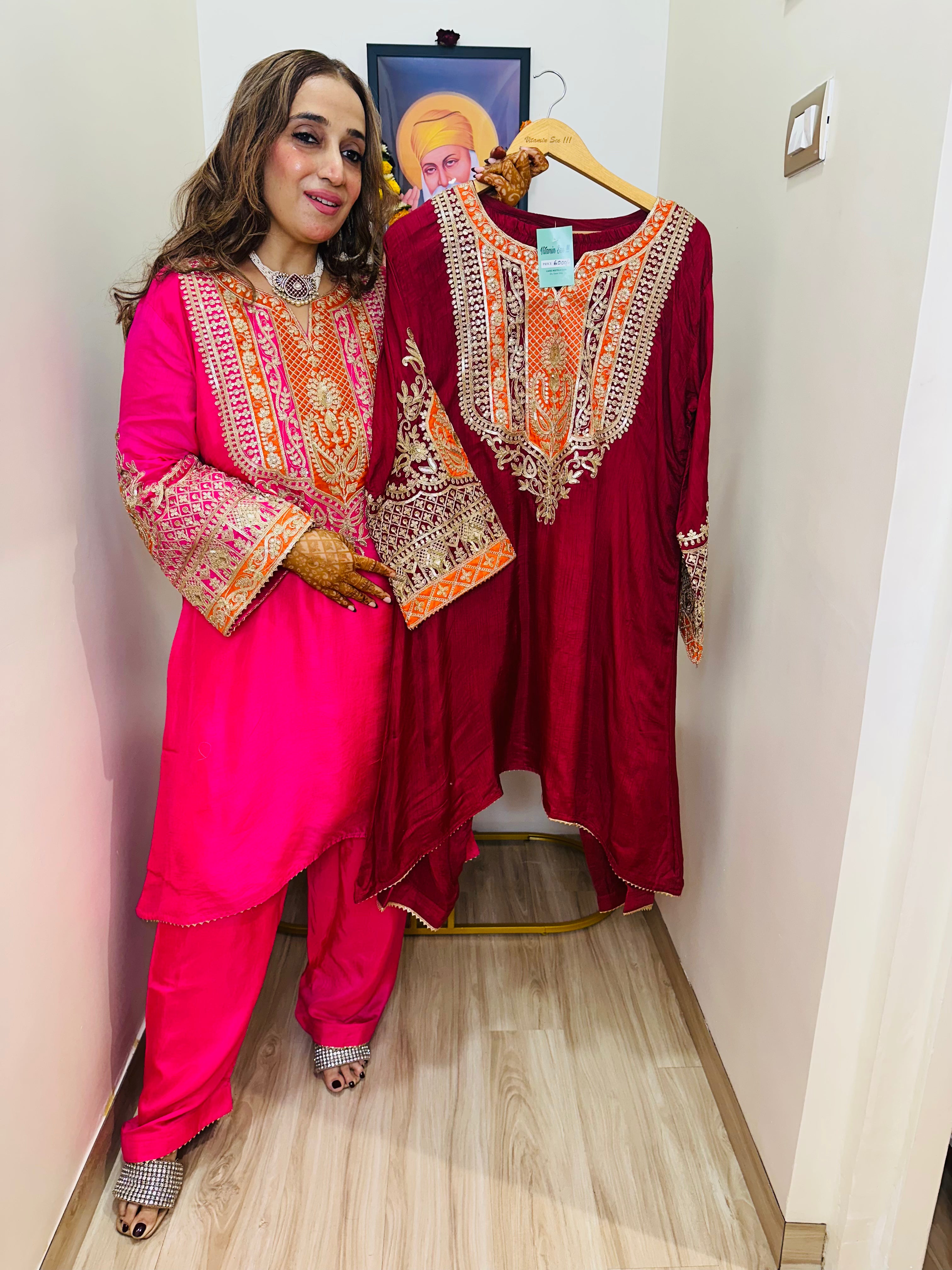 STITCHED PURE SILK ANTIQUE WORK DABKA WORK CHOGA SETS.
