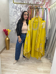 Unstitched pure shimmer silk handwork suits.