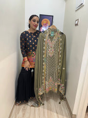 UNSTITCHED PURE TISSUE BANARSI HANDWORK SUITS.