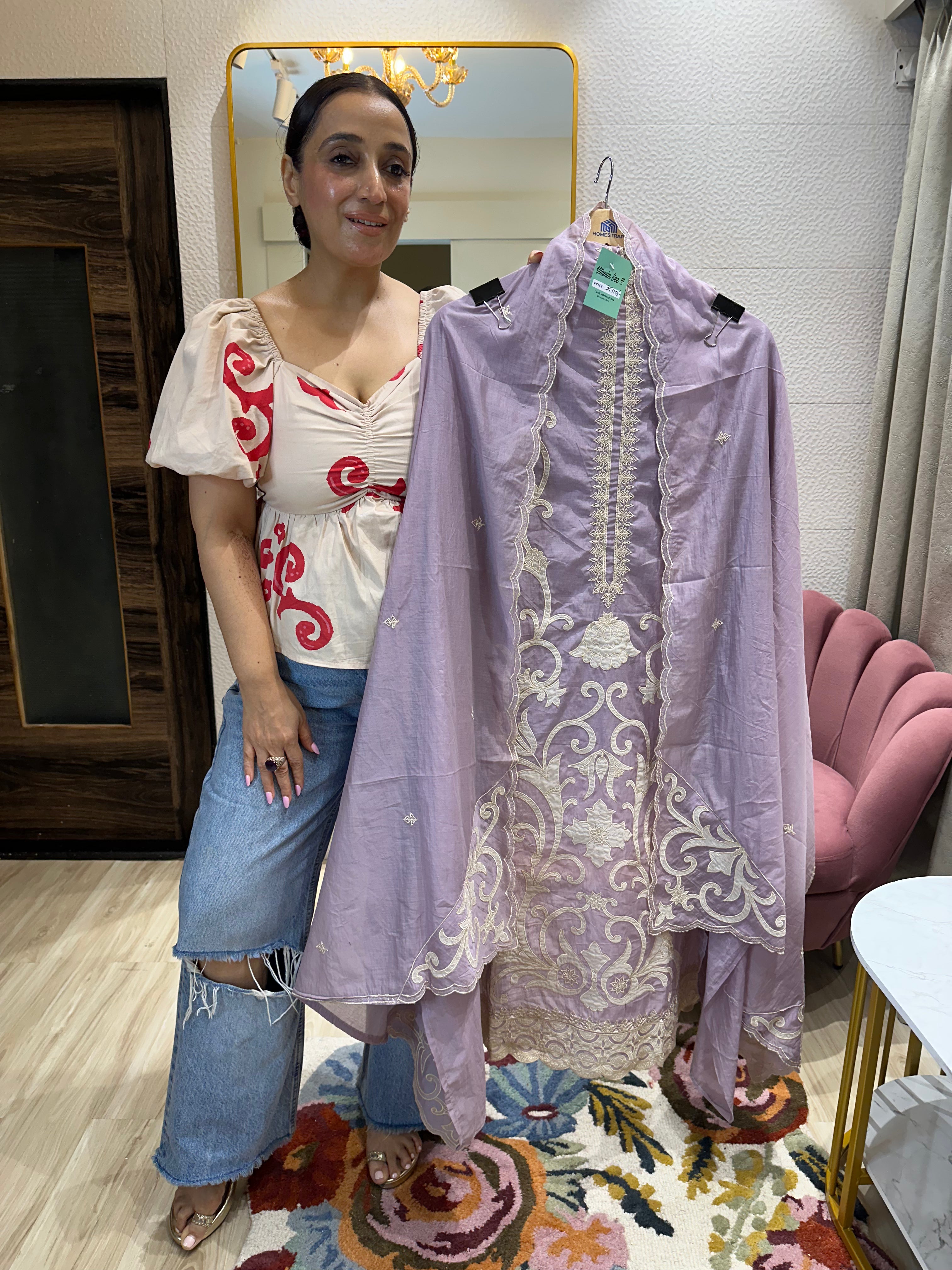 UNSTITCHED PURE MULMUL CHANDERI SUITS