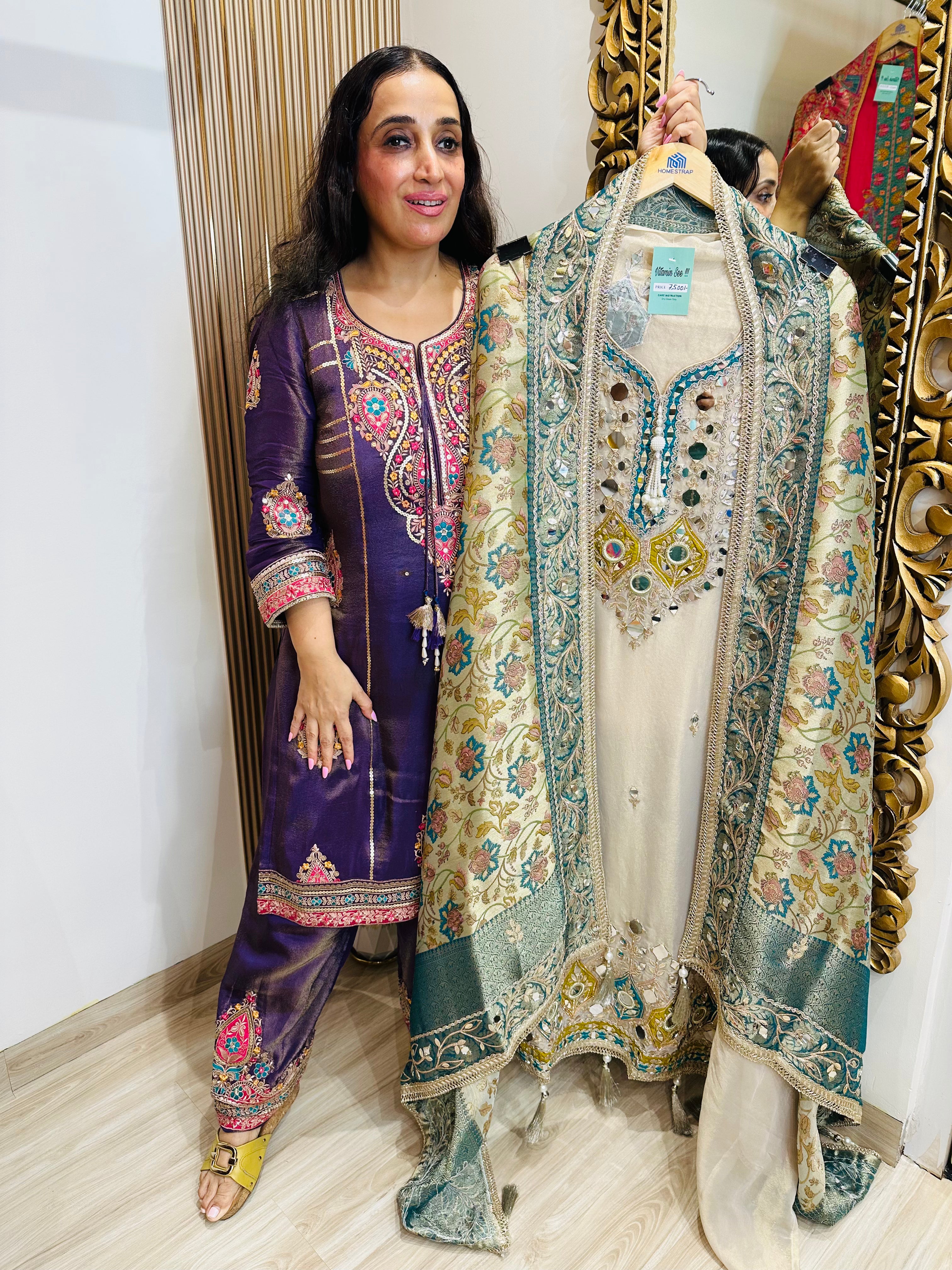 UNSTITCHED PURE TISSUE ORGANZA HANDWORK SUITS.