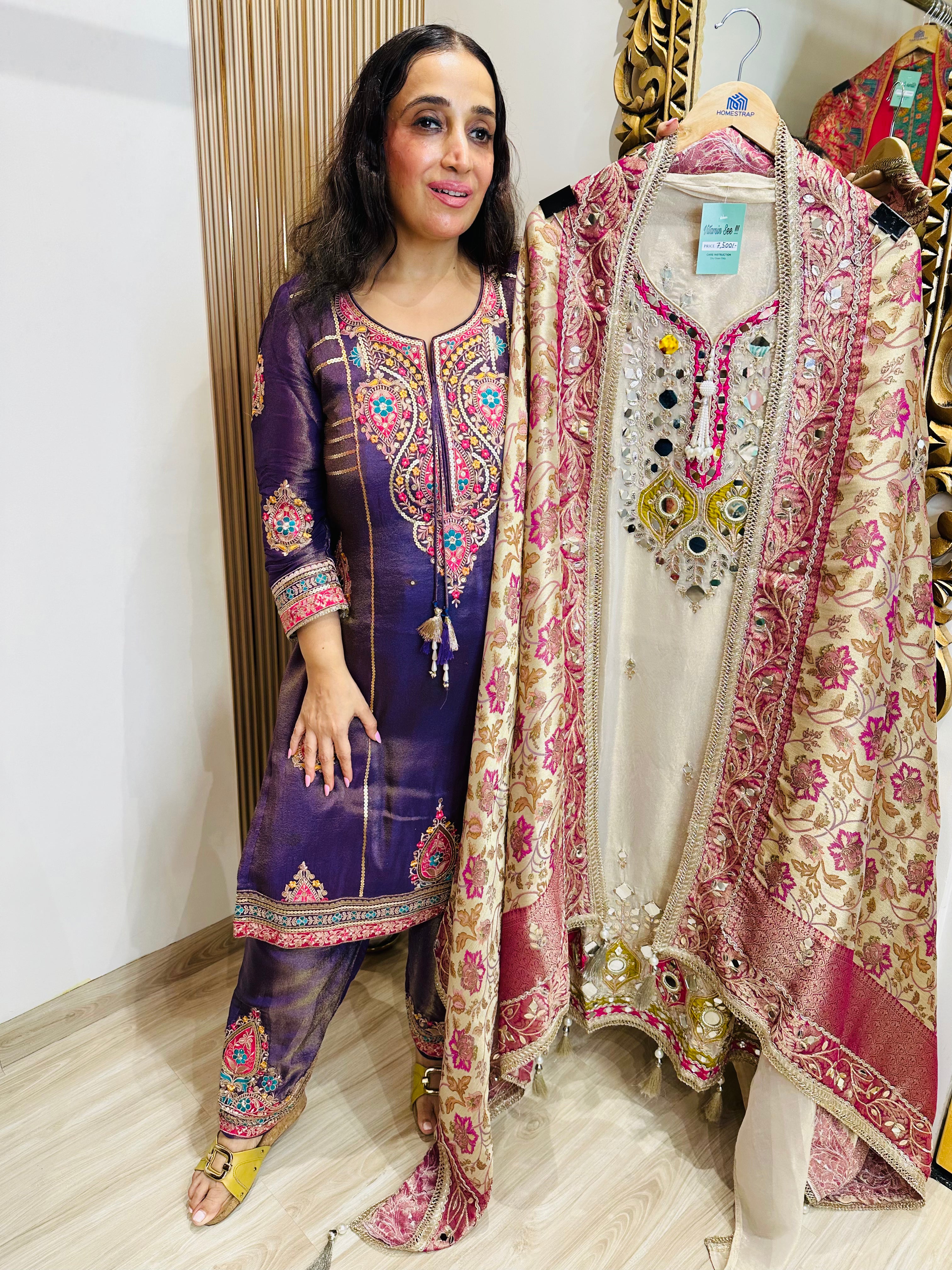 UNSTITCHED PURE TISSUE ORGANZA HANDWORK SUITS.