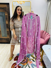 UNSTITCHED PURE MULMUL CHANDERI EMBROIDERED SUITS.