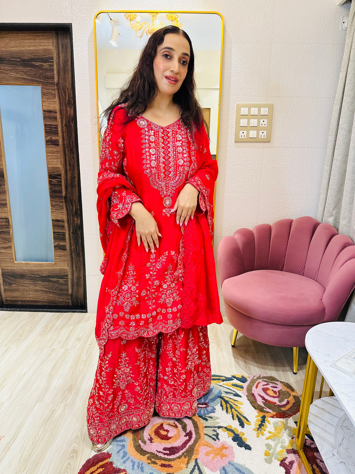 STITCHED PURE SATIN ORGANZA SHARARA SETS