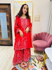 STITCHED PURE SATIN ORGANZA SHARARA SETS