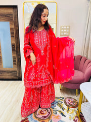 STITCHED PURE SATIN ORGANZA SHARARA SETS