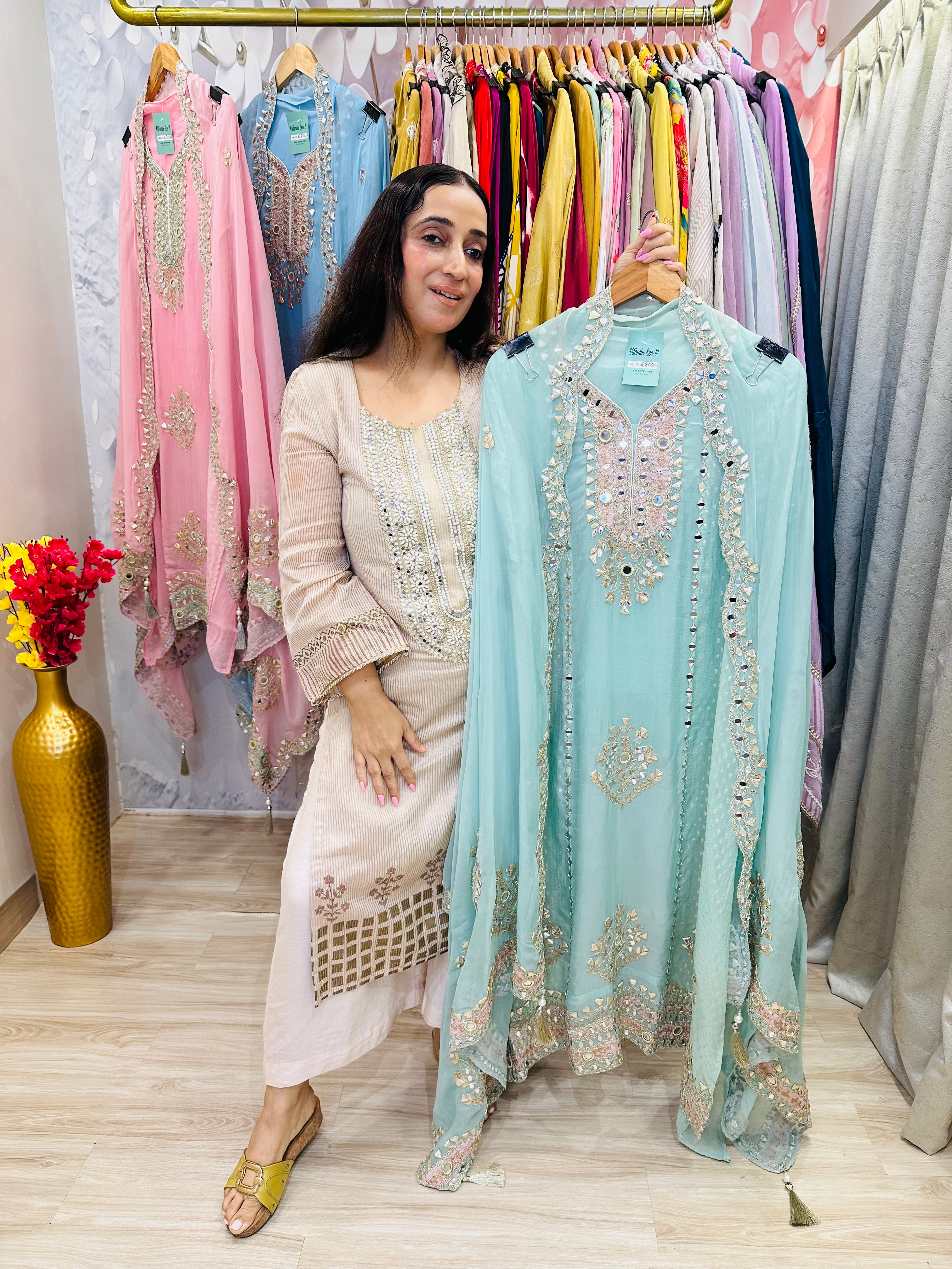 UNSTITCHED PURE SOFT ORGANZA HANDWORK SUITS.