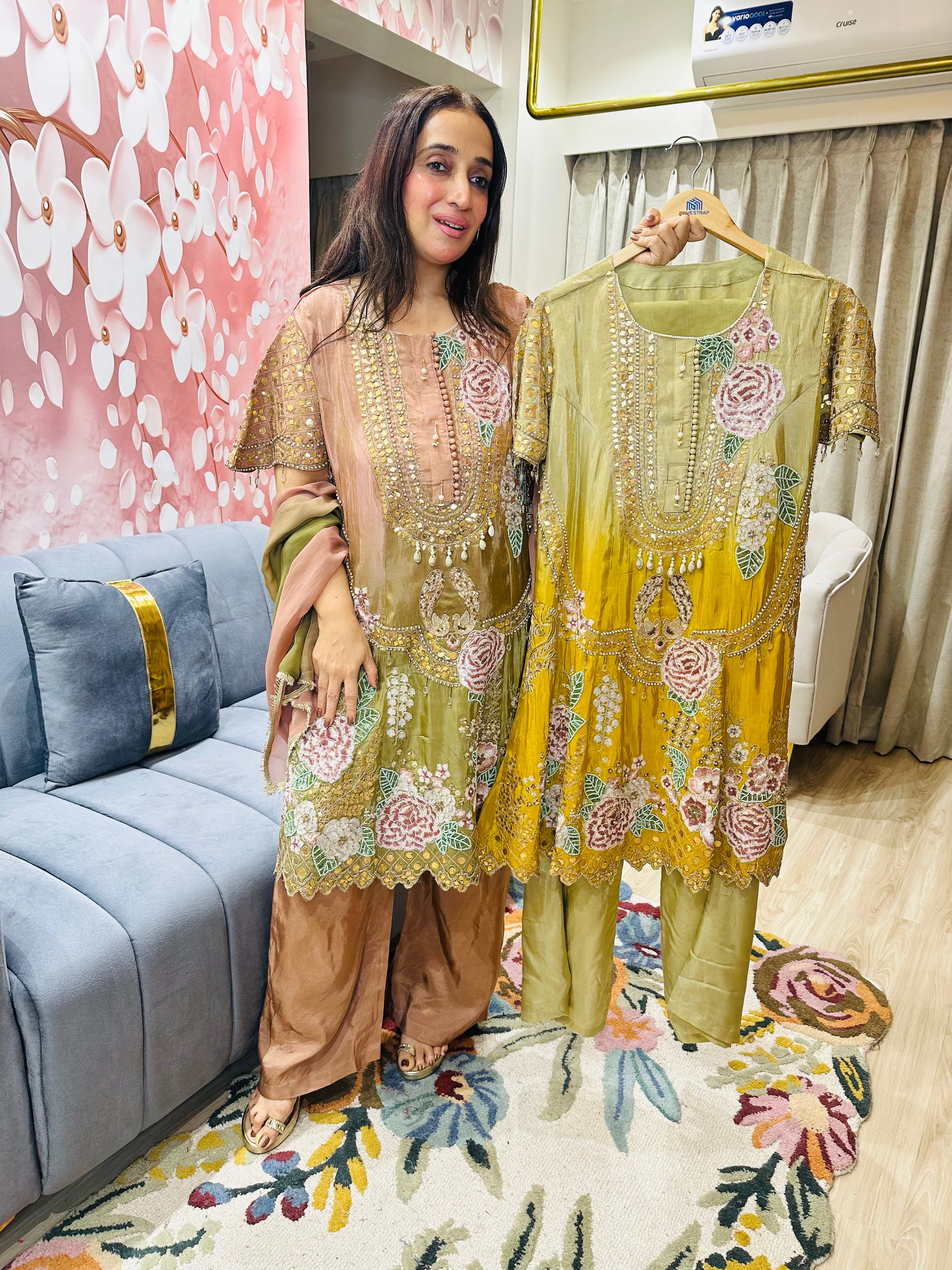 STITCHED PURE TISSUE ORGANZA HANDWORK SUITS.