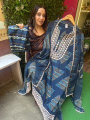 Unstitched PURE MULMUL COTTON AFGHANI PRINTS WITH LACES.