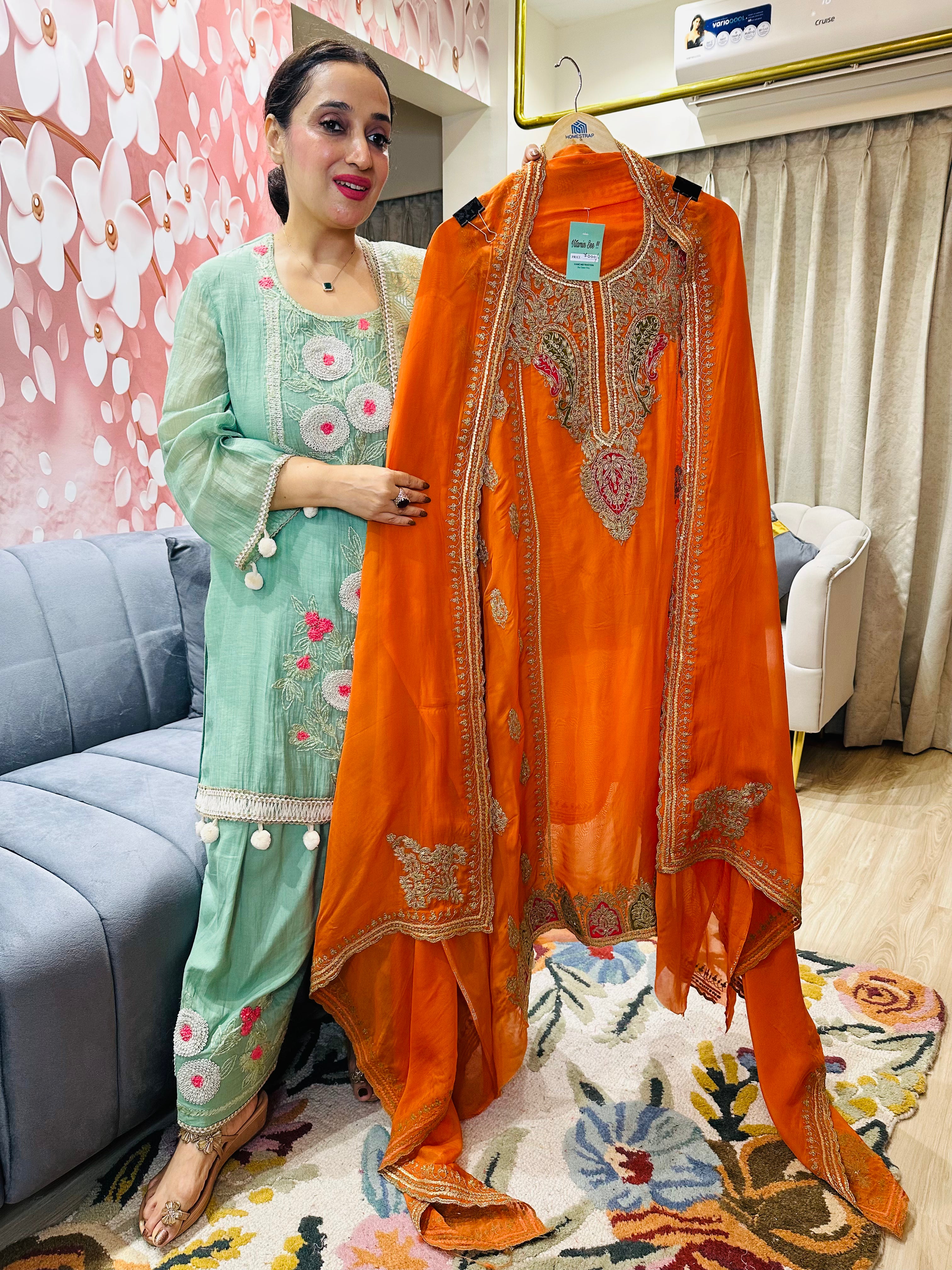 UNSTITCHED PURE ORGANZA ANTIQUE WORK SUITS.